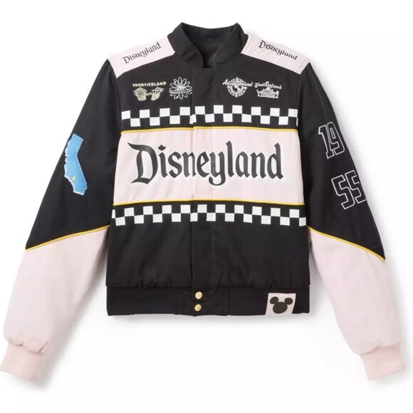 New Disneyland Racing Jacket Varsity Coat Pink Black Castle Her Universe - Picture 1 of 4